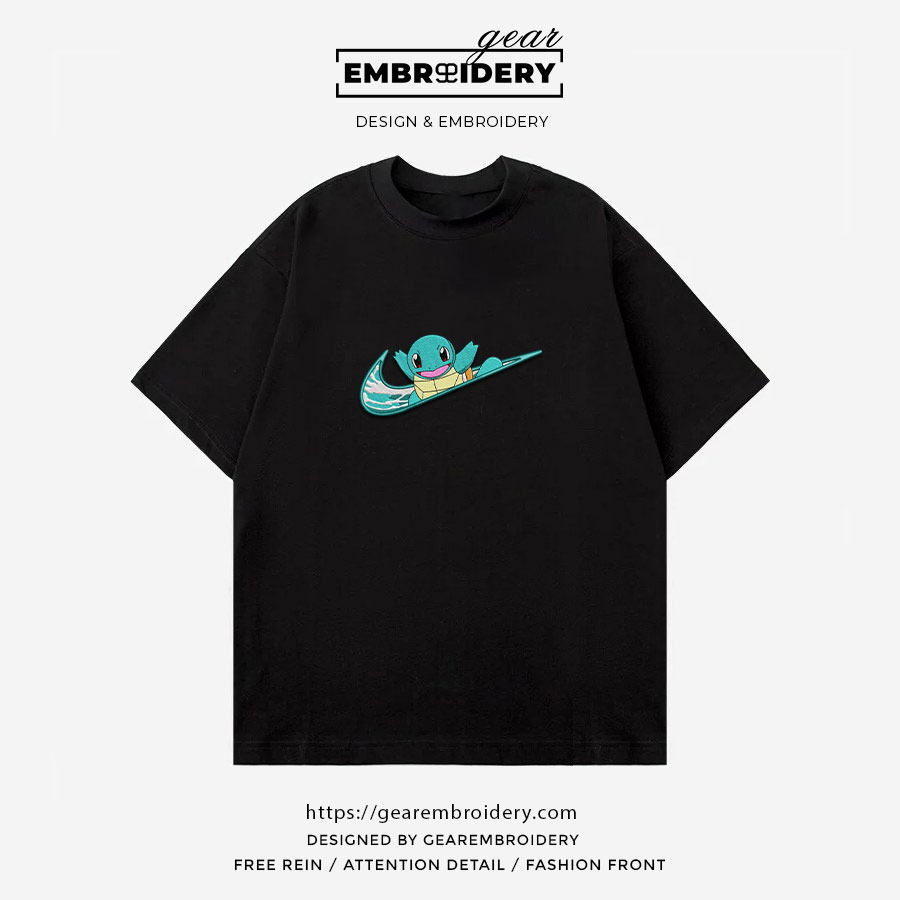 Squirtel swoosh nike Pokemon Anime Embroidered Design Personalized Embroidered T Shirt Sweatshirt Hoodie Clothing PKM049