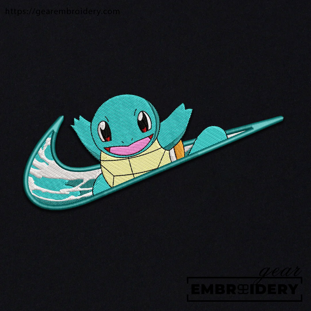 Squirtel swoosh nike Pokemon Anime Embroidered Design Personalized Embroidered T Shirt Sweatshirt Hoodie Clothing PKM049