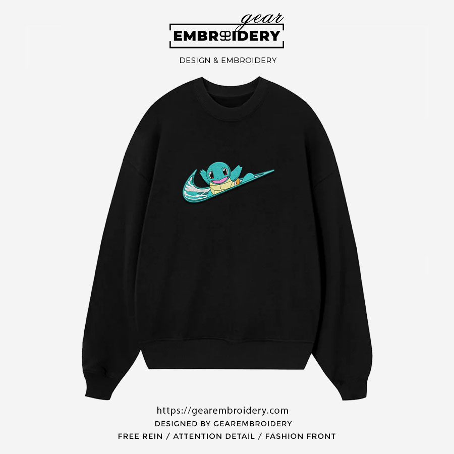 Squirtel swoosh nike Pokemon Anime Embroidered Design Personalized Embroidered T Shirt Sweatshirt Hoodie Clothing PKM049