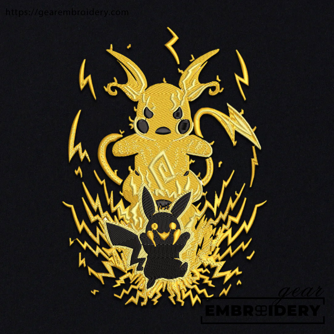 Pikachu shock Pokemon Embroidered Design Personalized Embroidered T Shirt Sweatshirt Hoodie Clothing PKM038