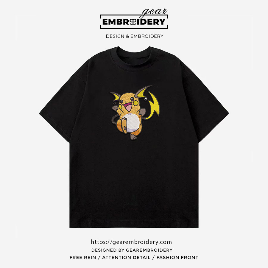 Raichu Pokemon Embroidered Design Personalized Embroidered T Shirt Sweatshirt Hoodie Clothing PKM045