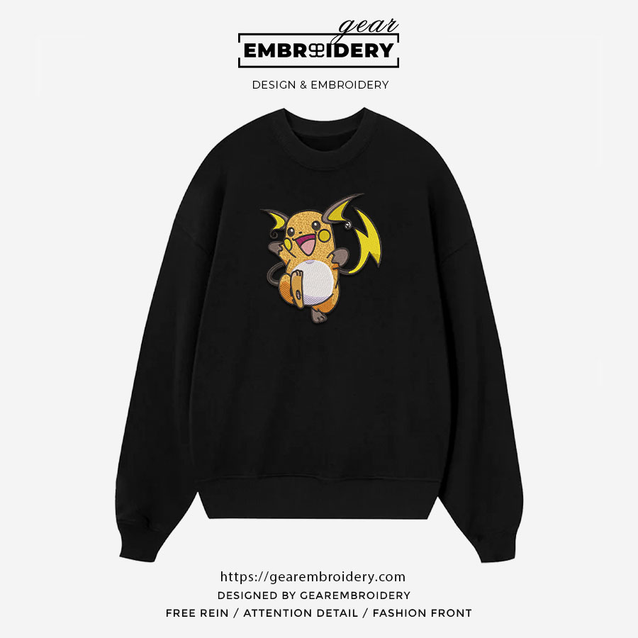 Raichu Pokemon Embroidered Design Personalized Embroidered T Shirt Sweatshirt Hoodie Clothing PKM045