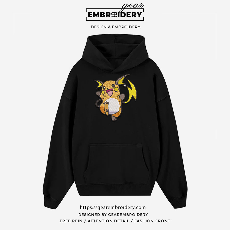 Raichu Pokemon Embroidered Design Personalized Embroidered T Shirt Sweatshirt Hoodie Clothing PKM045