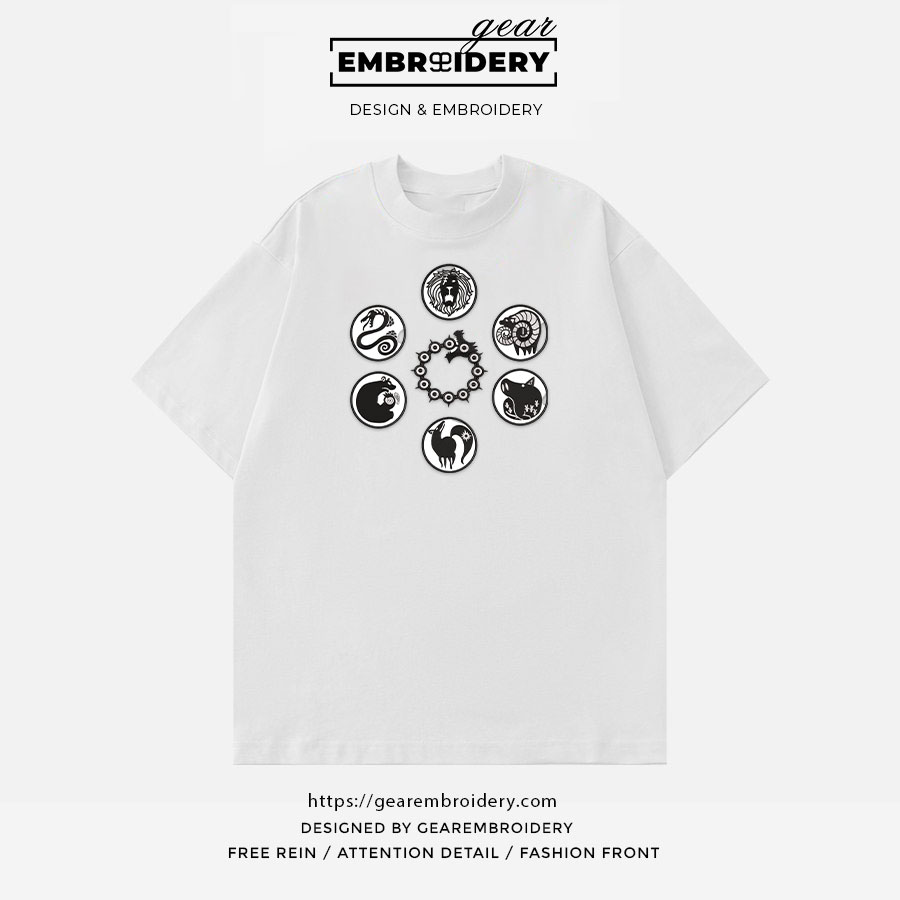 Seven capital sins logo Seven Deadly Sins Anime Embroidered Design Personalized Embroidered T Shirt Sweatshirt Hoodie Clothing SDS009