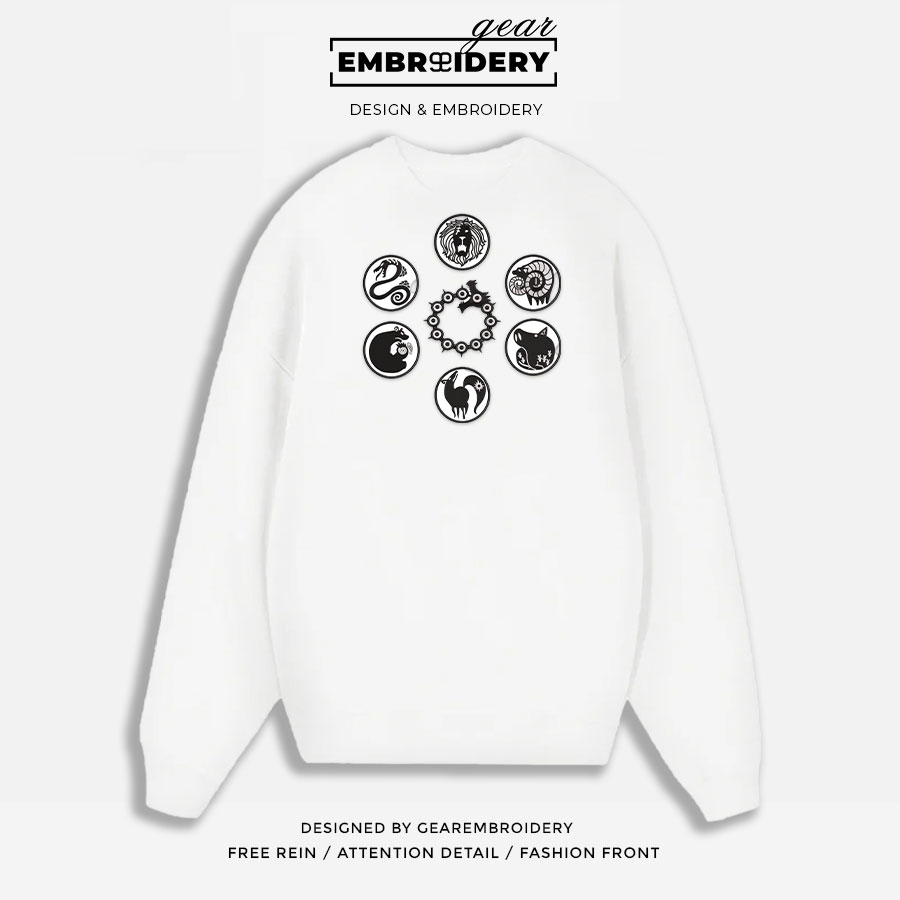 Seven capital sins logo Seven Deadly Sins Anime Embroidered Design Personalized Embroidered T Shirt Sweatshirt Hoodie Clothing SDS009
