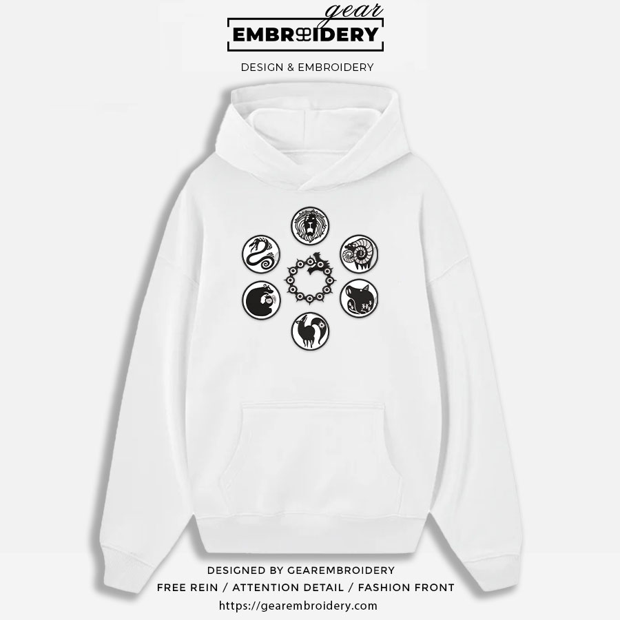 Seven capital sins logo Seven Deadly Sins Anime Embroidered Design Personalized Embroidered T Shirt Sweatshirt Hoodie Clothing SDS009