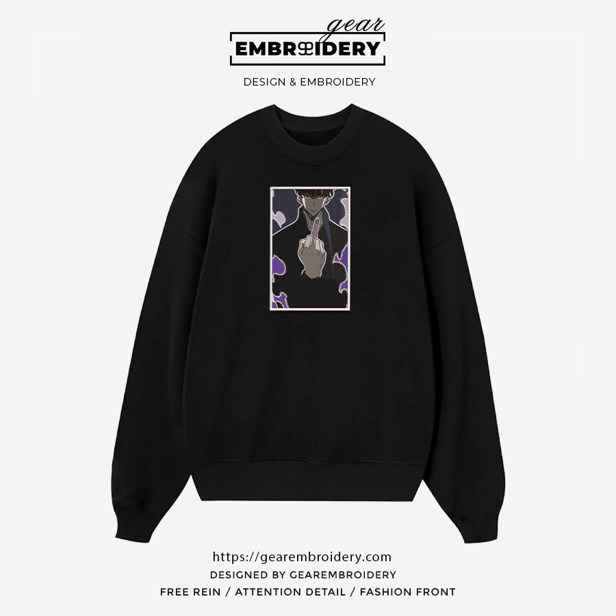 Sung jinwoo finger Solo Leveling Anime Embroidered Design Personalized Embroidered T Shirt Sweatshirt Hoodie Clothing SL008
