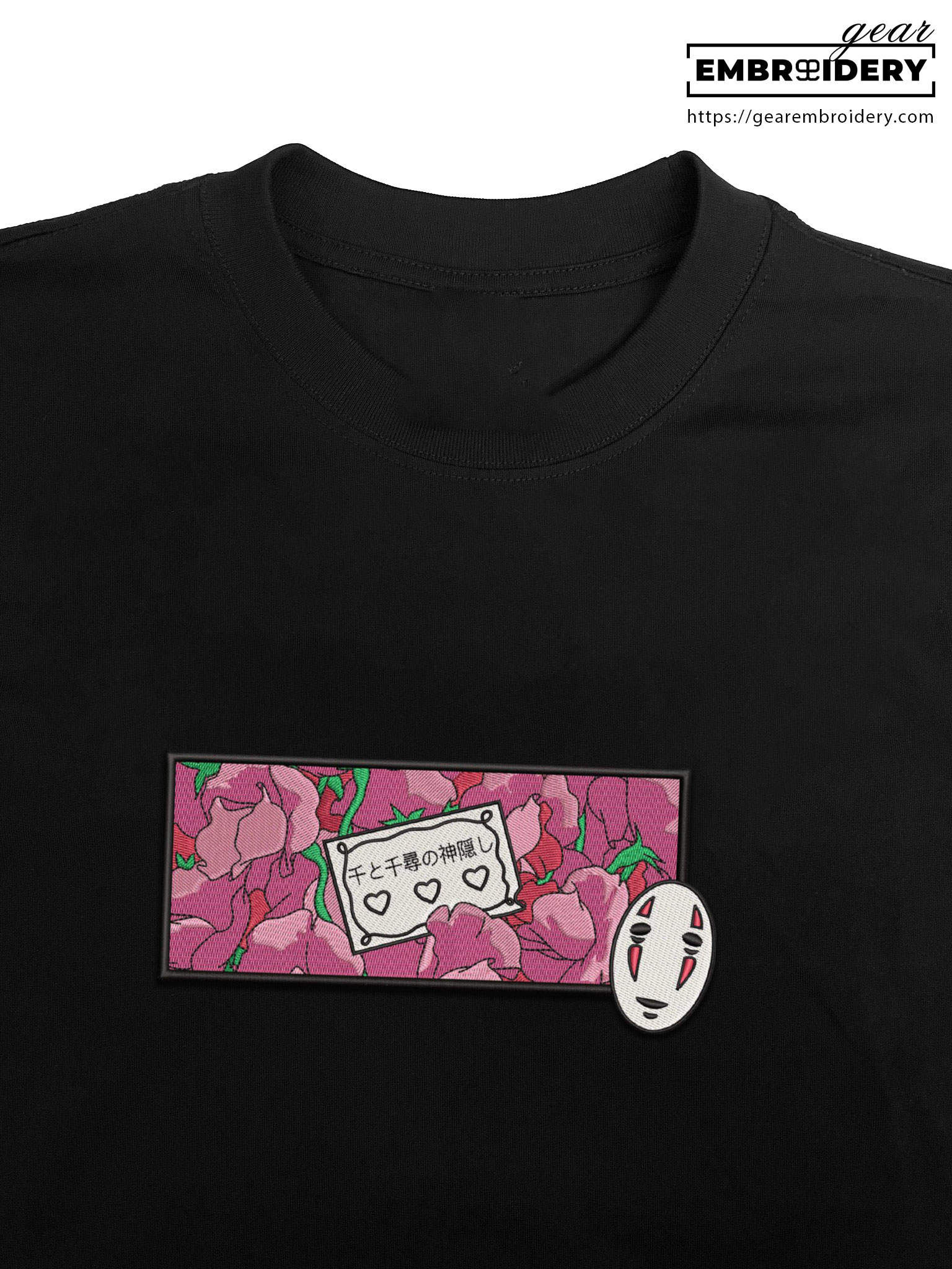 Flowers letter Spirited Away Anime Embroidered Design Personalized Embroidered T Shirt Sweatshirt Hoodie Clothing SA010