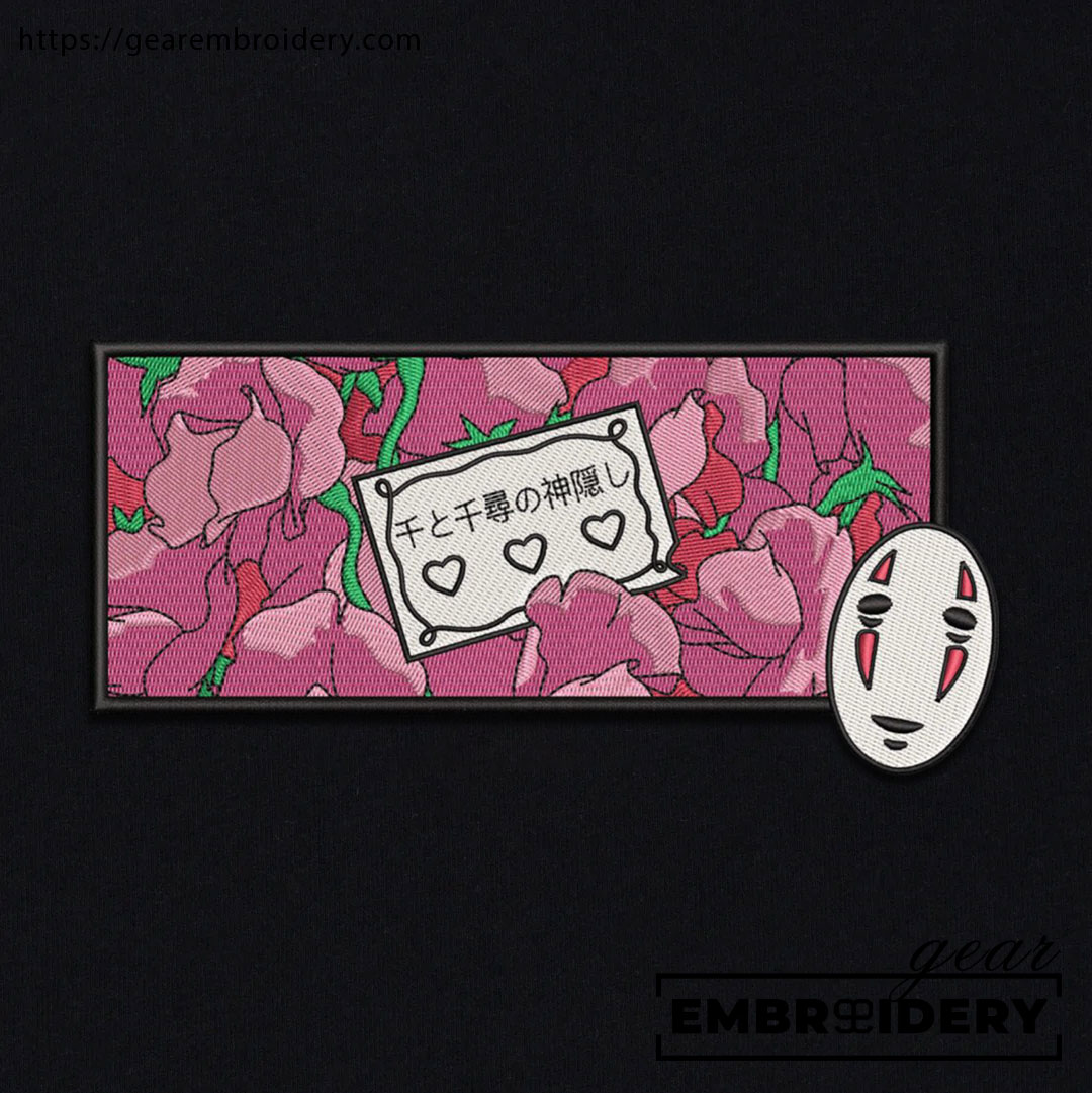 Flowers letter Spirited Away Anime Embroidered Design Personalized Embroidered T Shirt Sweatshirt Hoodie Clothing SA010