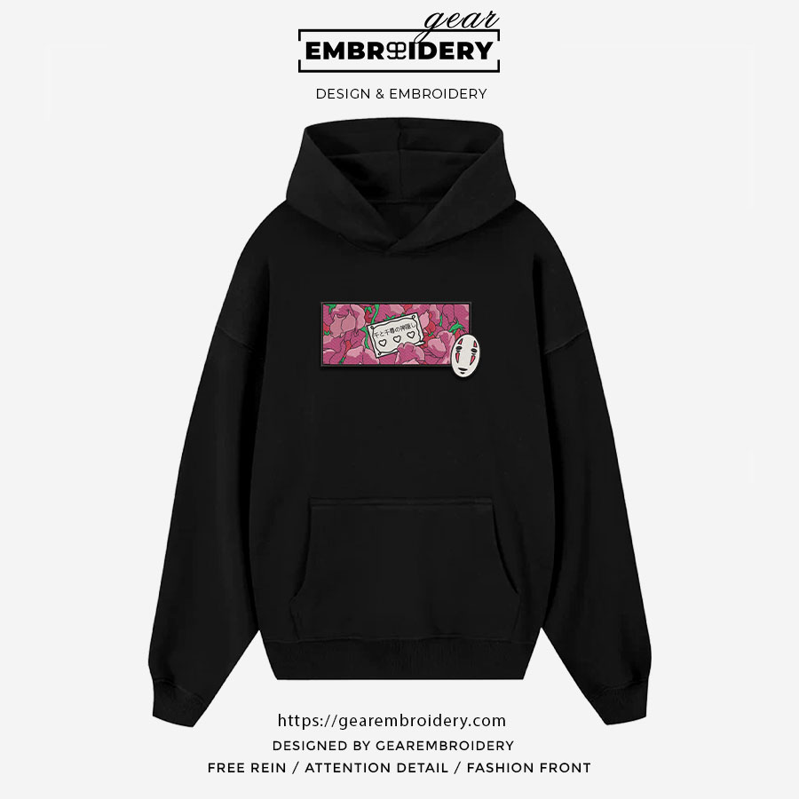 Flowers letter Spirited Away Anime Embroidered Design Personalized Embroidered T Shirt Sweatshirt Hoodie Clothing SA010