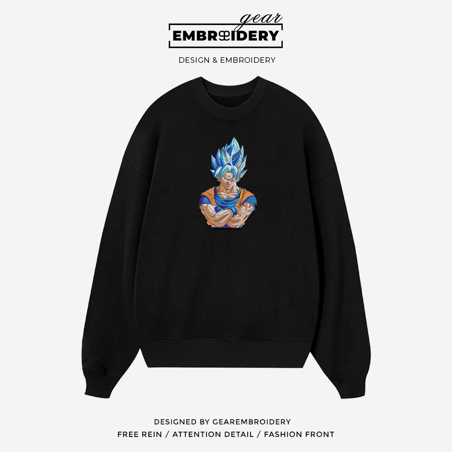 Ssj blue goku Dragon Ball Anime Embroidered Design Personalized Embroidered T Shirt Sweatshirt Hoodie Clothing DB086