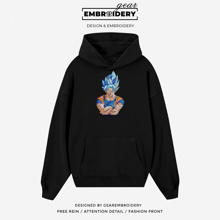 Ssj blue goku Dragon Ball Anime Embroidered Design Personalized Embroidered T Shirt Sweatshirt Hoodie Clothing DB086