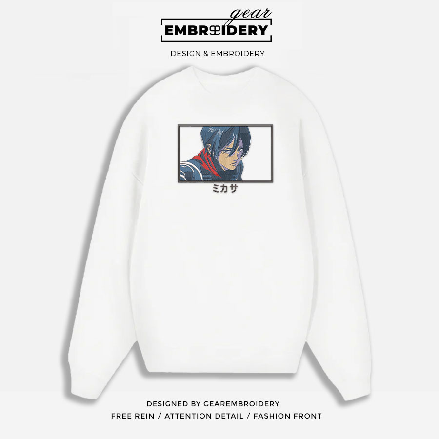 Mikasa Ackerman Attack On Titan Anime Embroidered Design Personalized Embroidered T Shirt Sweatshirt Hoodie Clothing ATT058