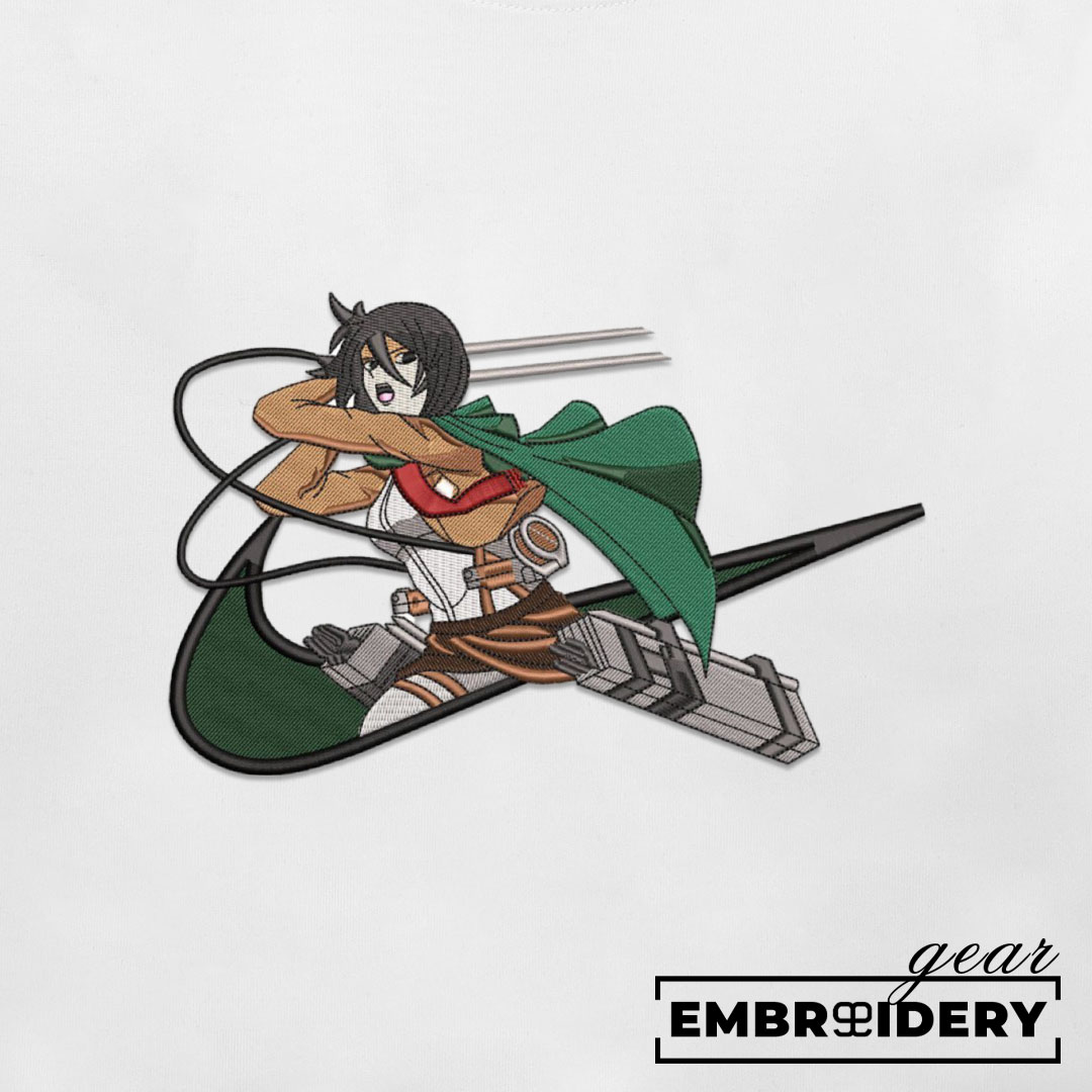 Mikasa attack swoosh Attack On Titan Anime Embroidered Design Personalized Embroidered T Shirt Sweatshirt Hoodie Clothing ATT059