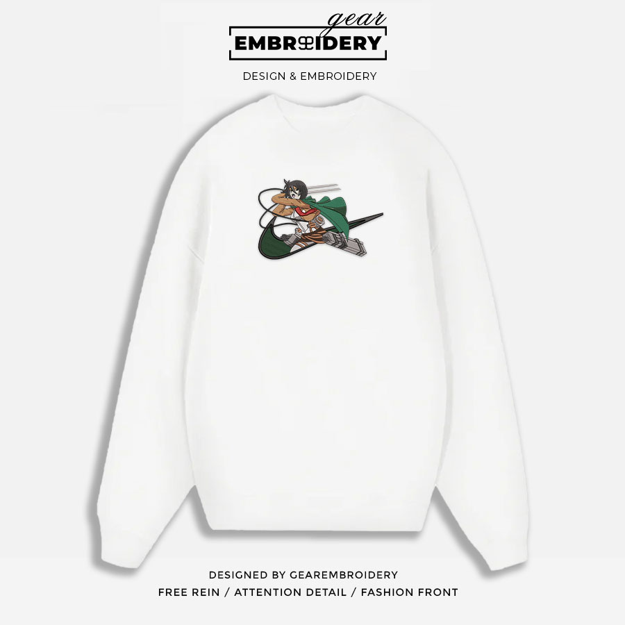 Mikasa attack swoosh Attack On Titan Anime Embroidered Design Personalized Embroidered T Shirt Sweatshirt Hoodie Clothing ATT059