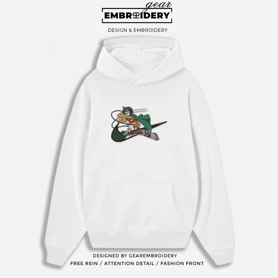 Mikasa attack swoosh Attack On Titan Anime Embroidered Design Personalized Embroidered T Shirt Sweatshirt Hoodie Clothing ATT059