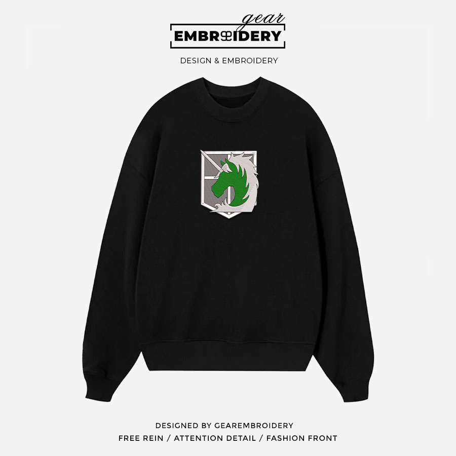Military police logo Attack On Titan Anime Embroidered Design Personalized Embroidered T Shirt Sweatshirt Hoodie Clothing ATT064