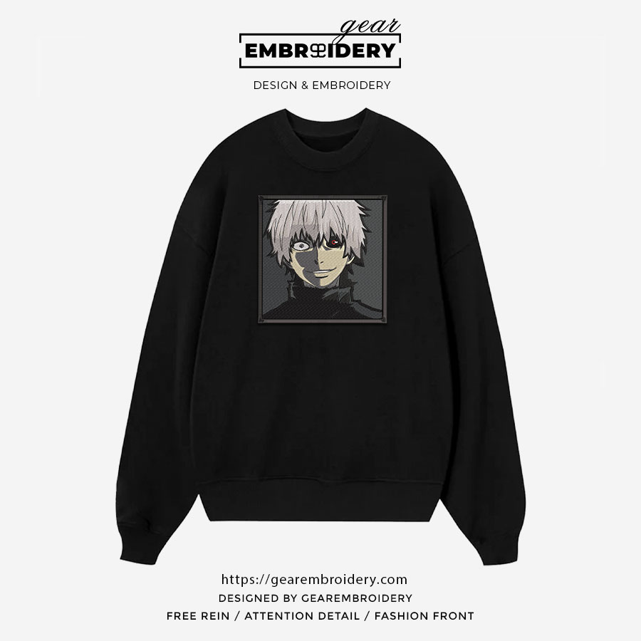 Ken kaneki smile Tokyo Ghoul Anime Embroidered Design Personalized Embroidered T Shirt Sweatshirt Hoodie Clothing TG014