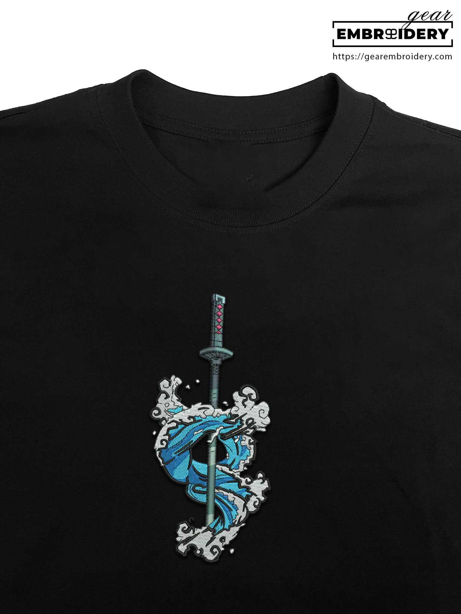 Water style sword Demon Slayer Anime Embroidered Design Personalized Embroidered T Shirt Sweatshirt Hoodie Clothing DS0156
