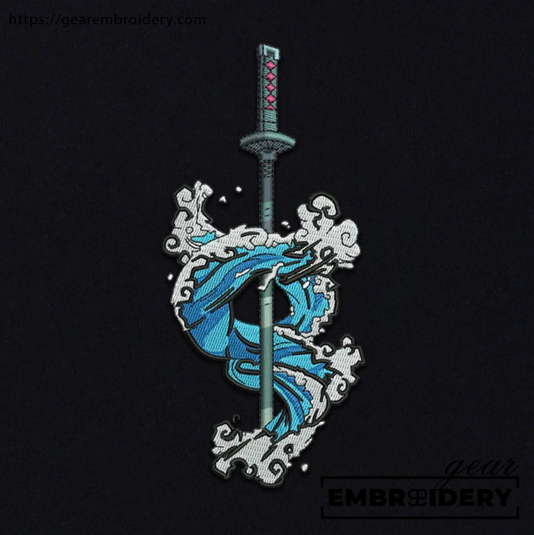 Water style sword Demon Slayer Anime Embroidered Design Personalized Embroidered T Shirt Sweatshirt Hoodie Clothing DS0156