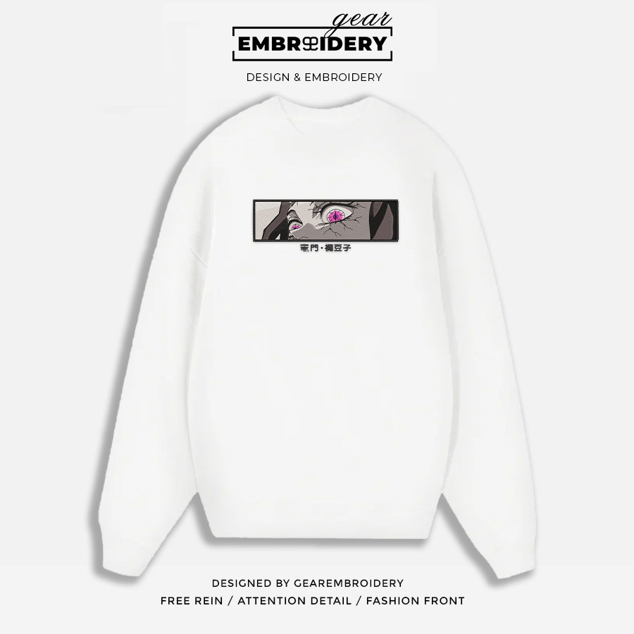 Nezuko eyes Demon Slayer Anime Embroidered Design Personalized Embroidered T Shirt Sweatshirt Hoodie Clothing DS0075