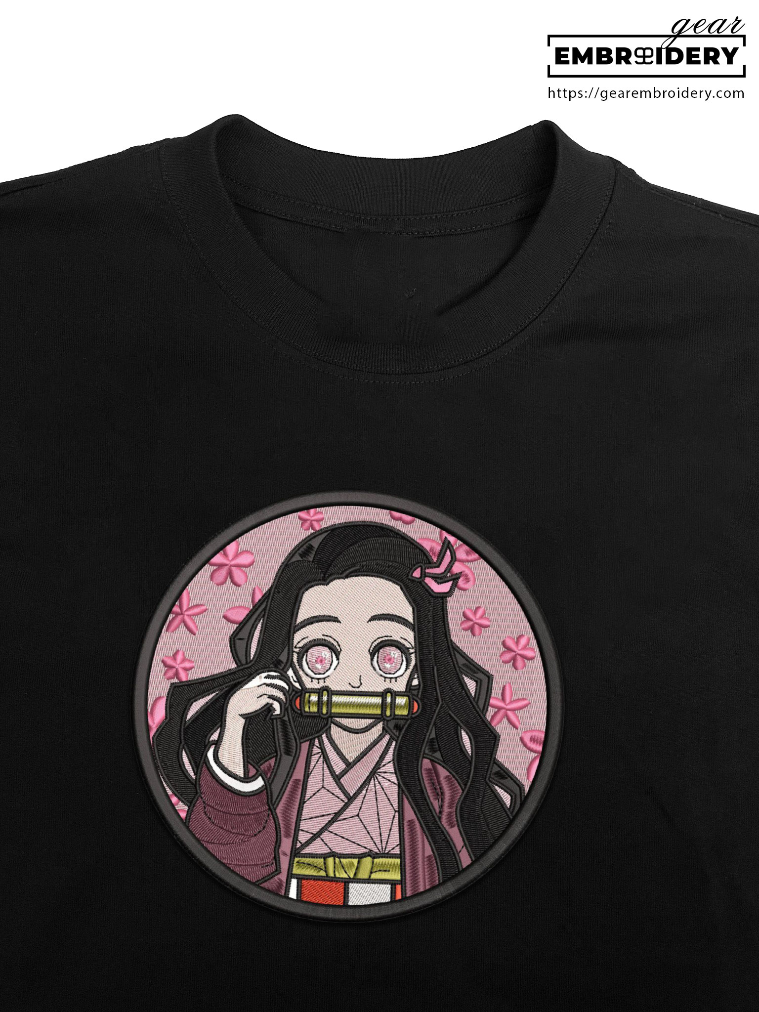 Nezuko round Demon Slayer Anime Embroidered Design Personalized Embroidered T Shirt Sweatshirt Hoodie Clothing DS0081