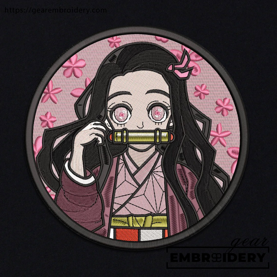 Nezuko round Demon Slayer Anime Embroidered Design Personalized Embroidered T Shirt Sweatshirt Hoodie Clothing DS0081