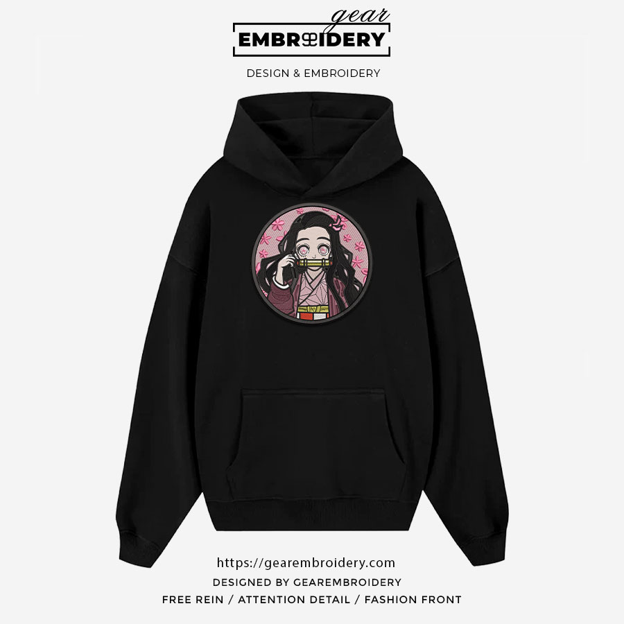 Nezuko round Demon Slayer Anime Embroidered Design Personalized Embroidered T Shirt Sweatshirt Hoodie Clothing DS0081