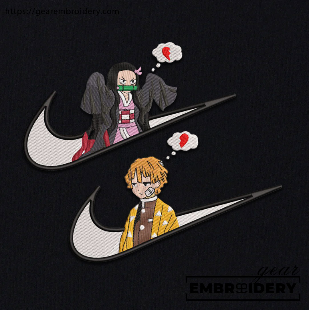 Nezuko zenitsu swoosh nike Demon Slayer Anime Embroidered Design Personalized Embroidered T Shirt Sweatshirt Hoodie Clothing DS0089