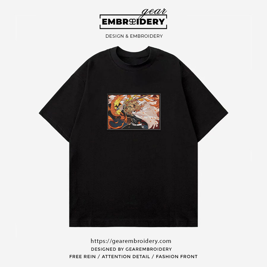 Rengoku attack Demon Slayer Anime Embroidered Design Personalized Embroidered T Shirt Sweatshirt Hoodie Clothing DS0093