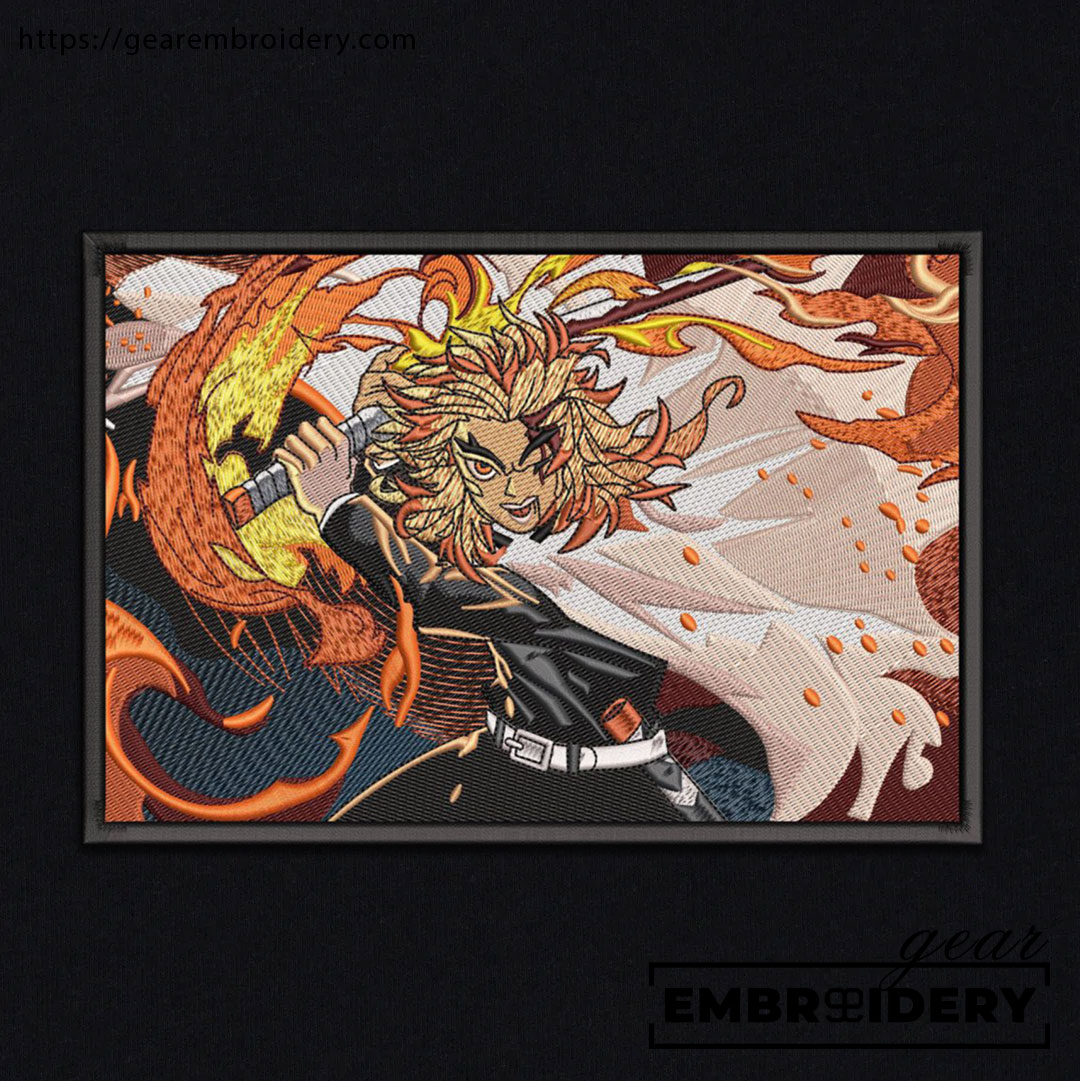 Rengoku attack Demon Slayer Anime Embroidered Design Personalized Embroidered T Shirt Sweatshirt Hoodie Clothing DS0093