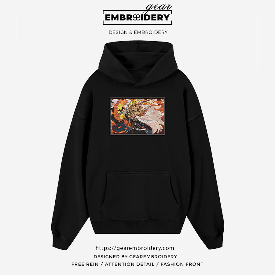 Rengoku attack Demon Slayer Anime Embroidered Design Personalized Embroidered T Shirt Sweatshirt Hoodie Clothing DS0093