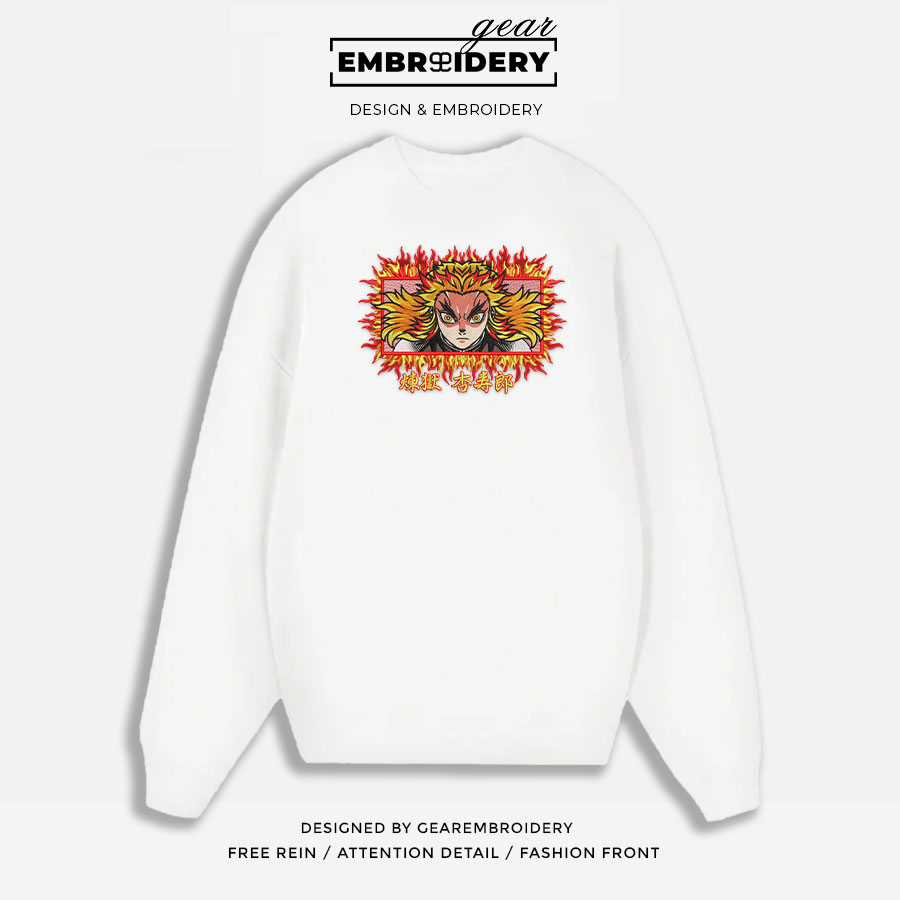 Rengoku Demon Slayer Anime Embroidered Design Personalized Embroidered T Shirt Sweatshirt Hoodie Clothing DS0098