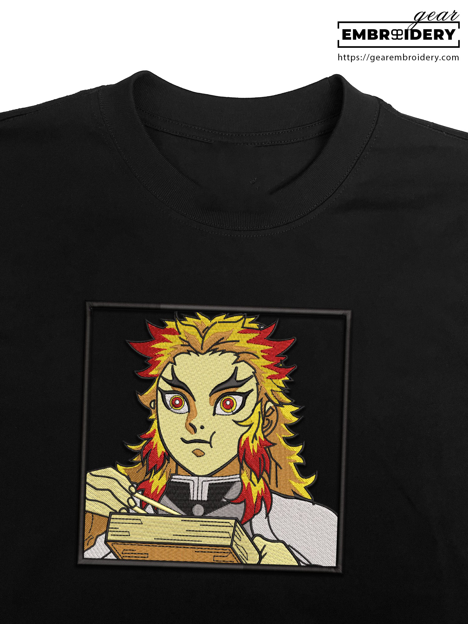 Rengoku eating Demon Slayer Anime Embroidered Design Personalized Embroidered T Shirt Sweatshirt Hoodie Clothing DS0094