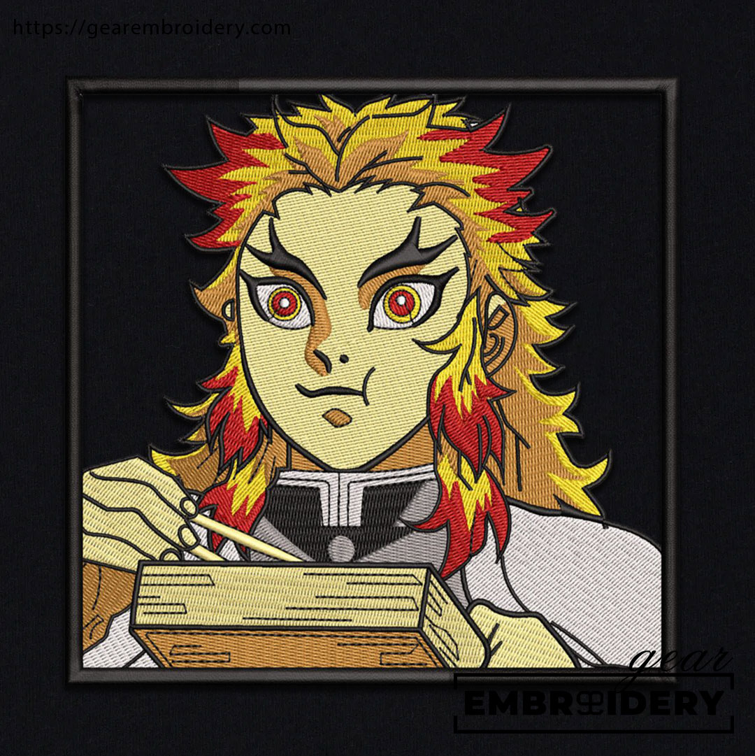 Rengoku eating Demon Slayer Anime Embroidered Design Personalized Embroidered T Shirt Sweatshirt Hoodie Clothing DS0094