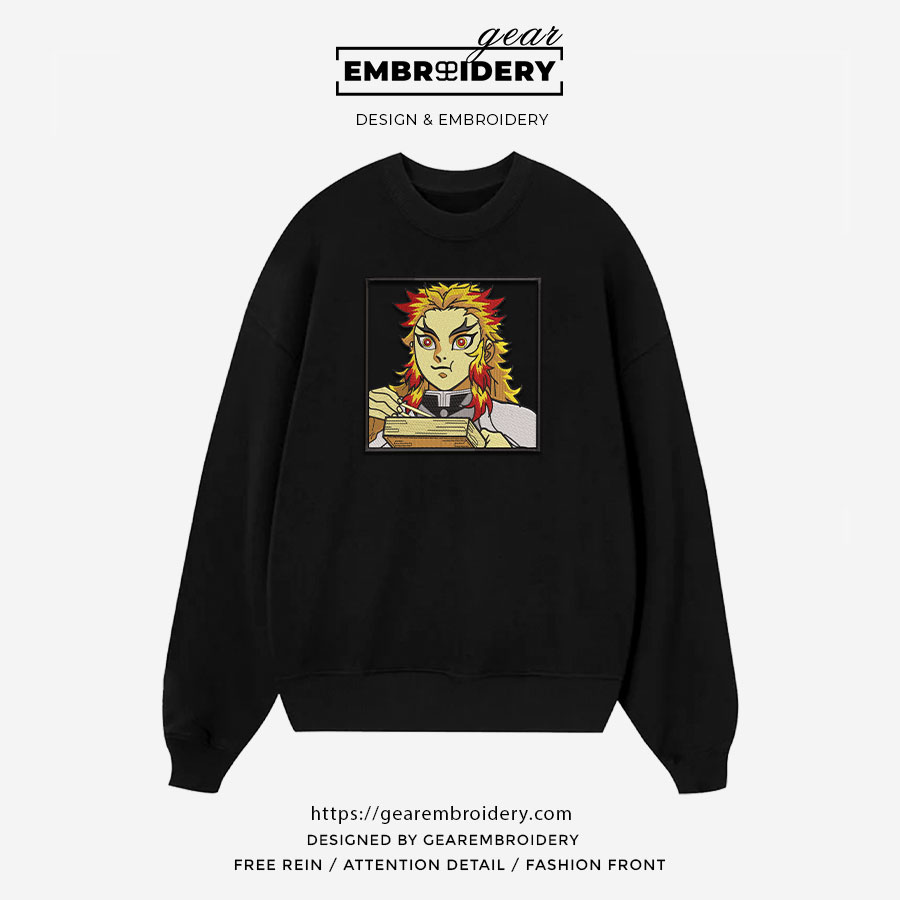 Rengoku eating Demon Slayer Anime Embroidered Design Personalized Embroidered T Shirt Sweatshirt Hoodie Clothing DS0094
