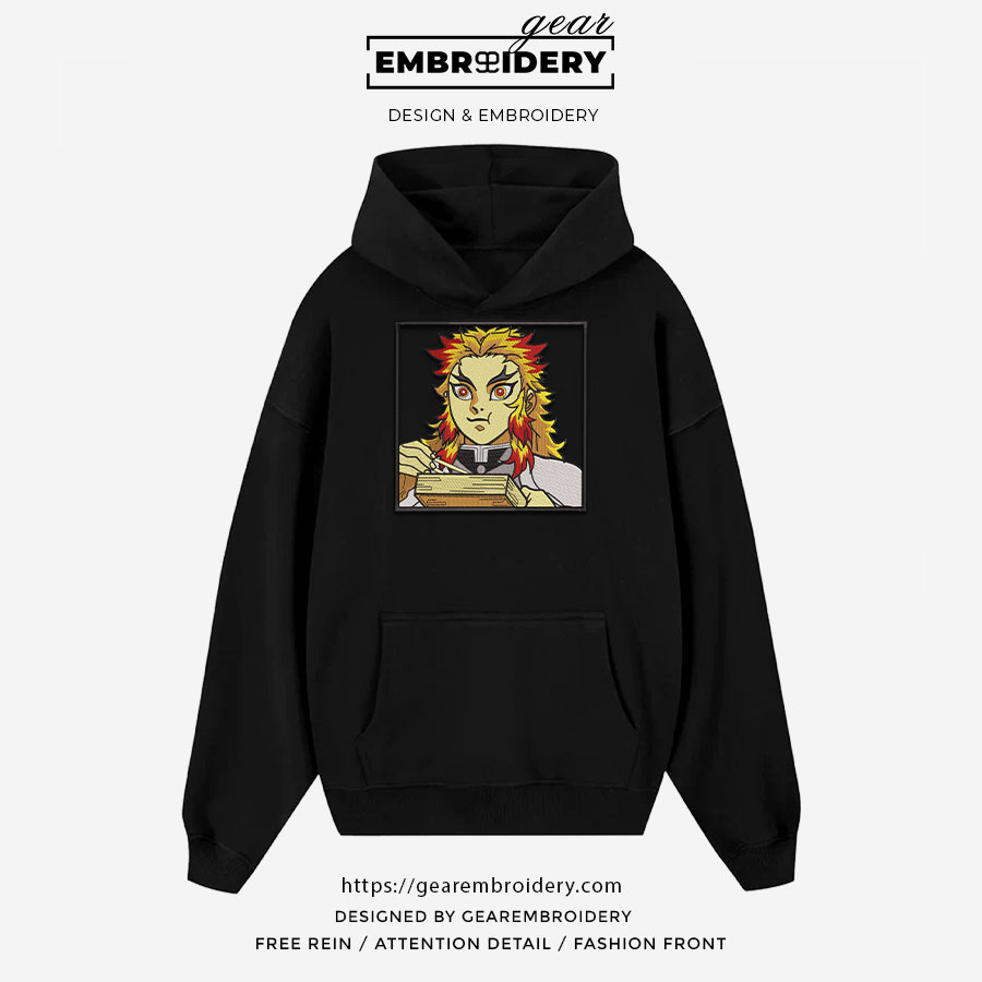 Rengoku eating Demon Slayer Anime Embroidered Design Personalized Embroidered T Shirt Sweatshirt Hoodie Clothing DS0094