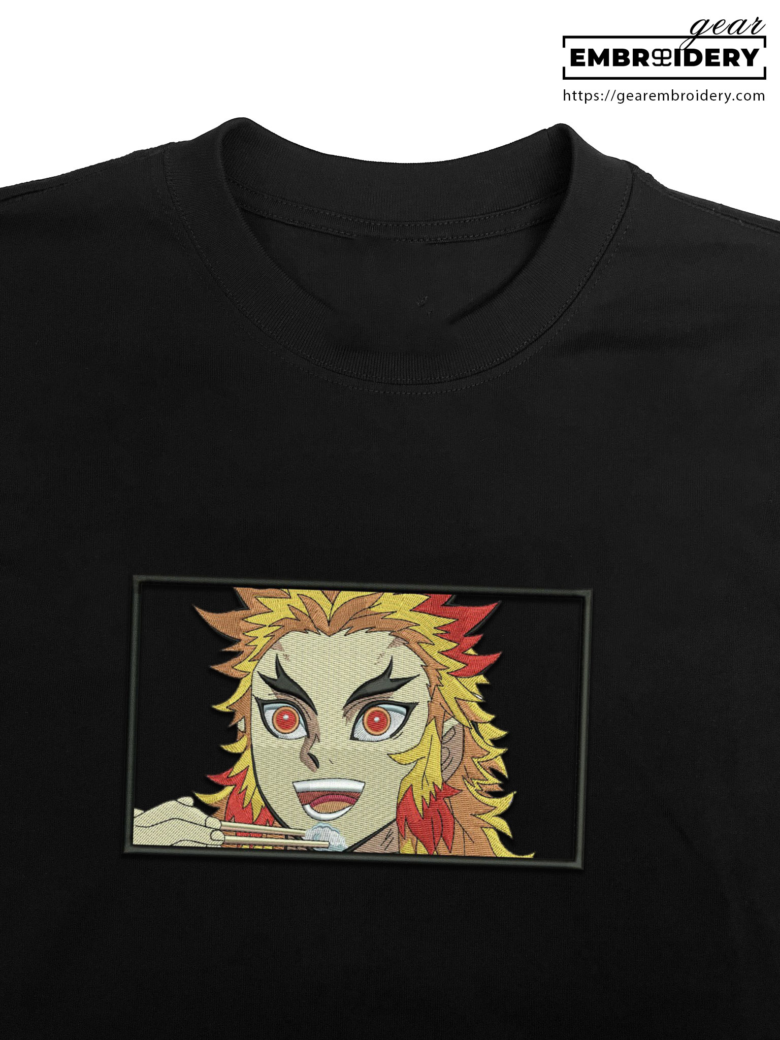 Rengoku eating Demon Slayer Anime Embroidered Design Personalized Embroidered T Shirt Sweatshirt Hoodie Clothing DS0095
