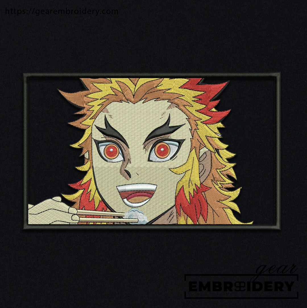 Rengoku eating Demon Slayer Anime Embroidered Design Personalized Embroidered T Shirt Sweatshirt Hoodie Clothing DS0095