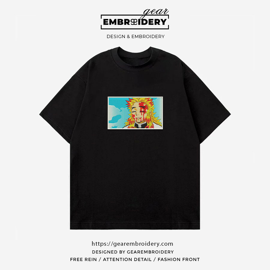 Rengoku smile Demon Slayer Anime Embroidered Design Personalized Embroidered T Shirt Sweatshirt Hoodie Clothing DS0102