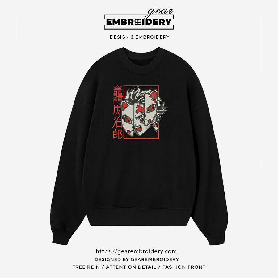 Tanjiro mask Demon Slayer Anime Embroidered Design Personalized Embroidered T Shirt Sweatshirt Hoodie Clothing DS0134