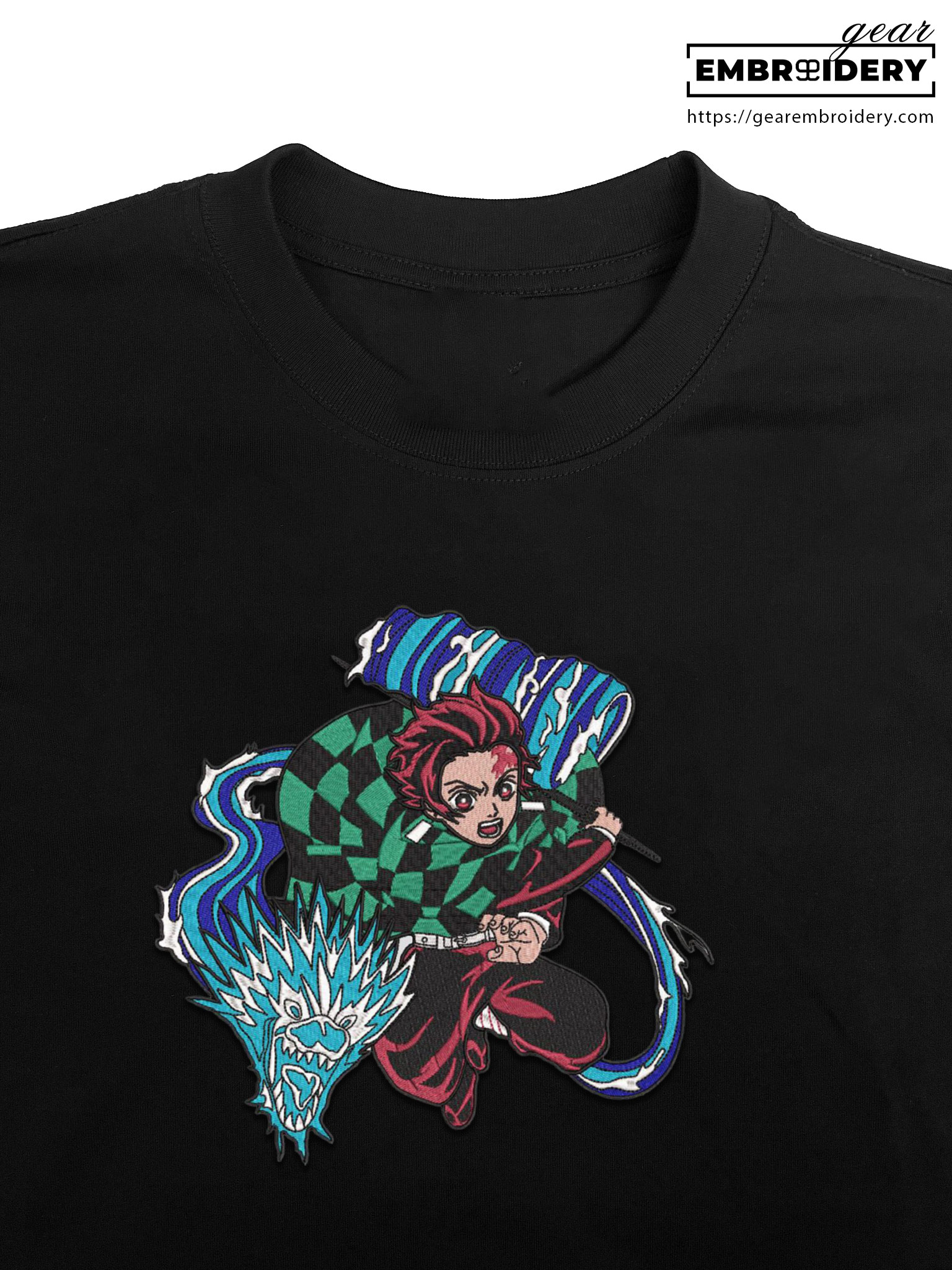 Tanjiro dragon attack Demon Slayer Anime Embroidered Design Personalized Embroidered T Shirt Sweatshirt Hoodie Clothing DS0126