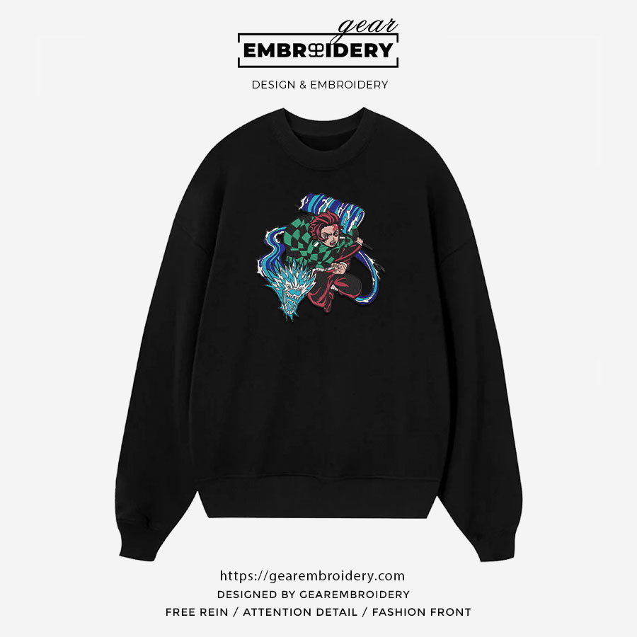 Tanjiro dragon attack Demon Slayer Anime Embroidered Design Personalized Embroidered T Shirt Sweatshirt Hoodie Clothing DS0126