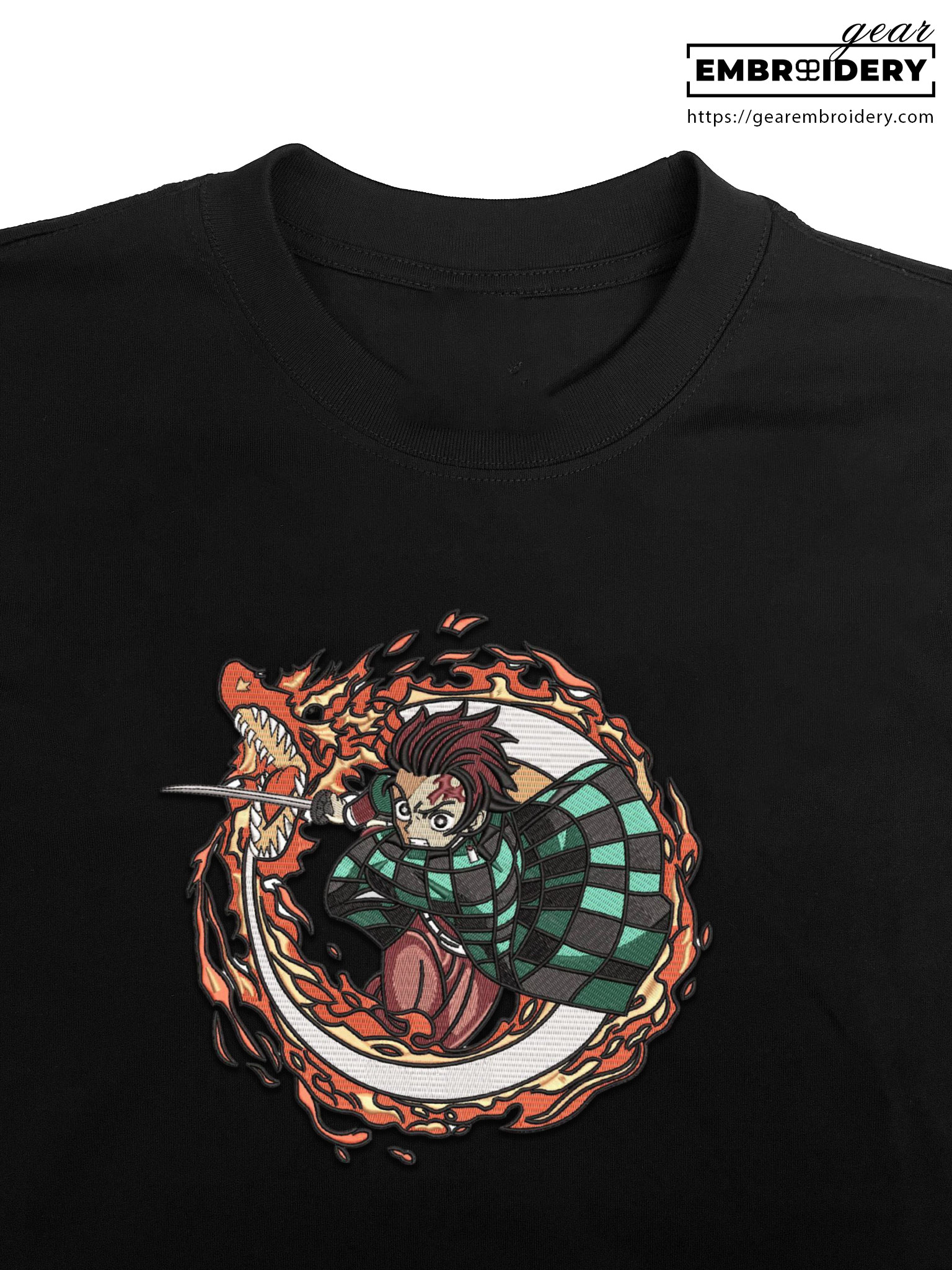 Tanjiro attack dragon Demon Slayer Anime Embroidered Design Personalized Embroidered T Shirt Sweatshirt Hoodie Clothing DS0118