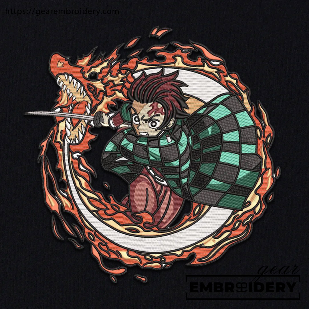 Tanjiro attack dragon Demon Slayer Anime Embroidered Design Personalized Embroidered T Shirt Sweatshirt Hoodie Clothing DS0118