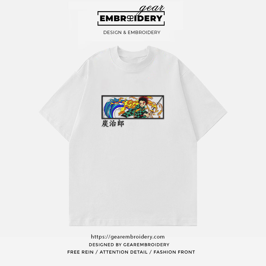 Tanjiro attack Demon Slayer Anime Embroidered Design Personalized Embroidered T Shirt Sweatshirt Hoodie Clothing DS0123