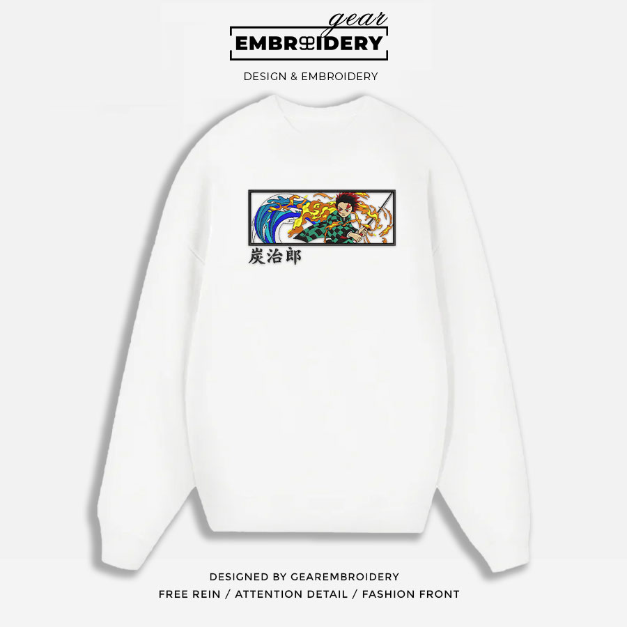 Tanjiro attack Demon Slayer Anime Embroidered Design Personalized Embroidered T Shirt Sweatshirt Hoodie Clothing DS0123