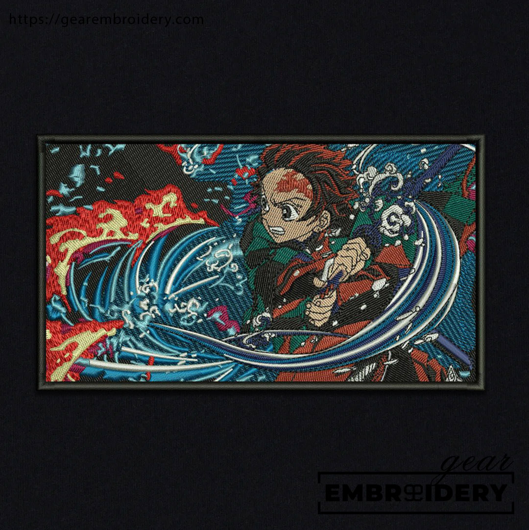 Tanjiro attack Demon Slayer Anime Embroidered Design Personalized Embroidered T Shirt Sweatshirt Hoodie Clothing DS0122