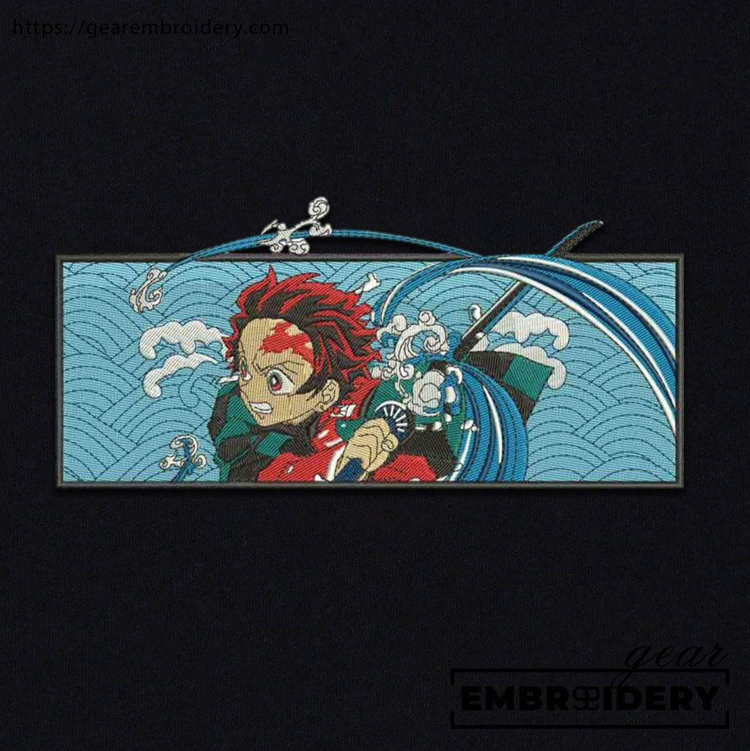 Tanjiro attack Demon Slayer Anime Embroidered Design Personalized Embroidered T Shirt Sweatshirt Hoodie Clothing DS0121