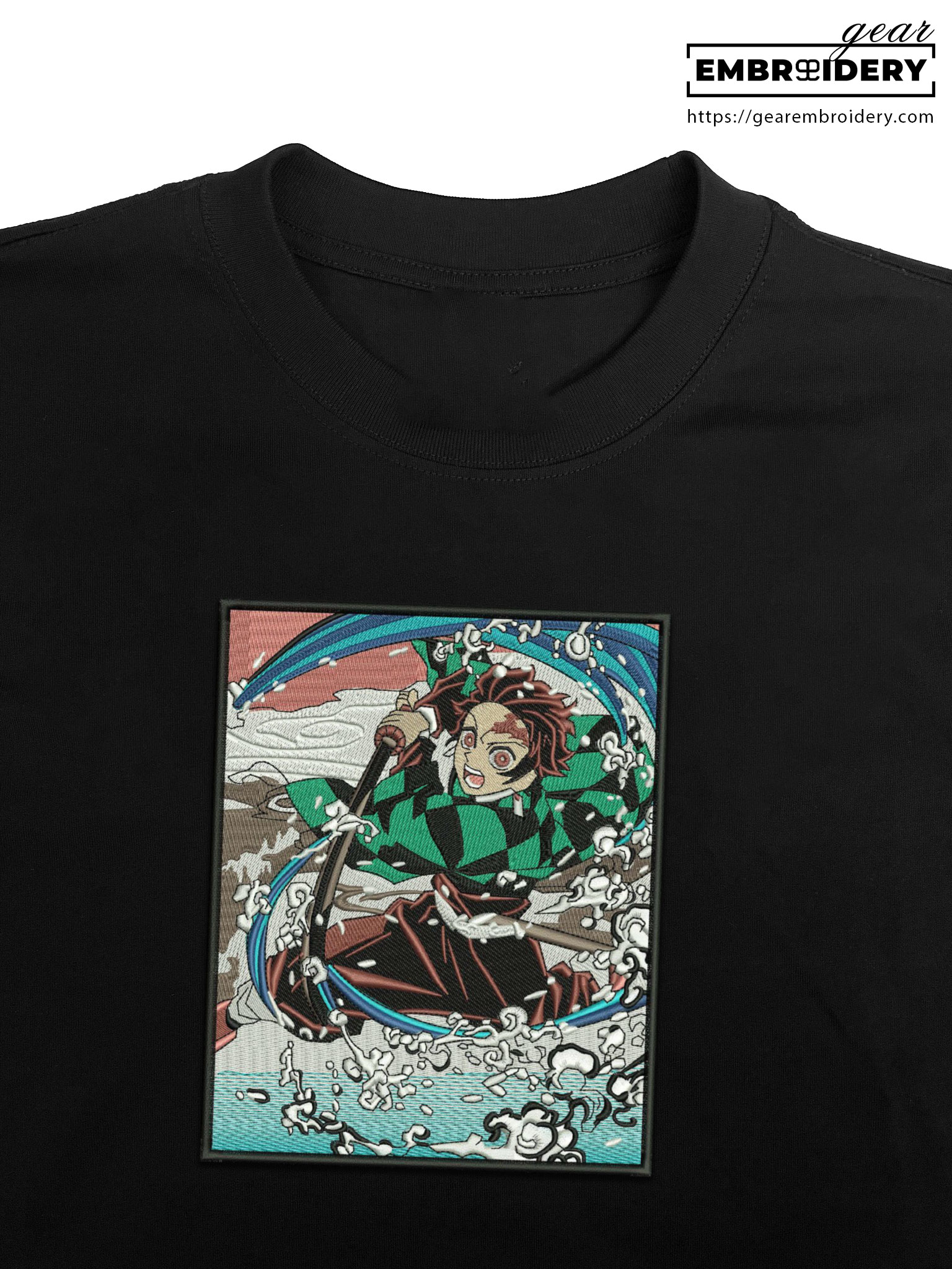 Tanjiro attack Demon Slayer Anime Embroidered Design Personalized Embroidered T Shirt Sweatshirt Hoodie Clothing DS0120